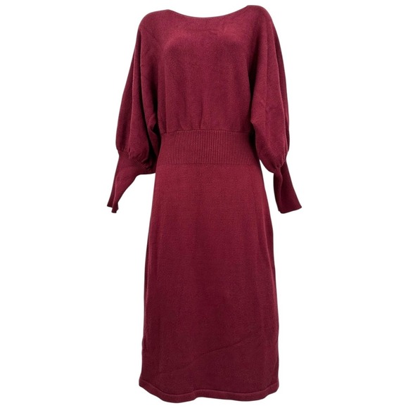 SHEIN Dresses & Skirts - SHEIN Knit Sweater Dress Boatneck Dolman Sleeve Cranberry Red Midi Women's Large
